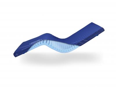 Dacapo Top Pro trykkfordelende overmadrass i skum-med blått trekk og skåret skum
